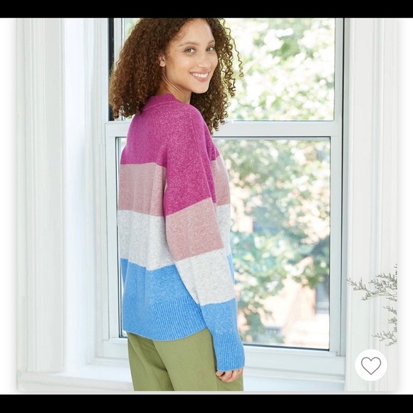 A new day purple blue gray striped sweater Large - Picture 2 of 3